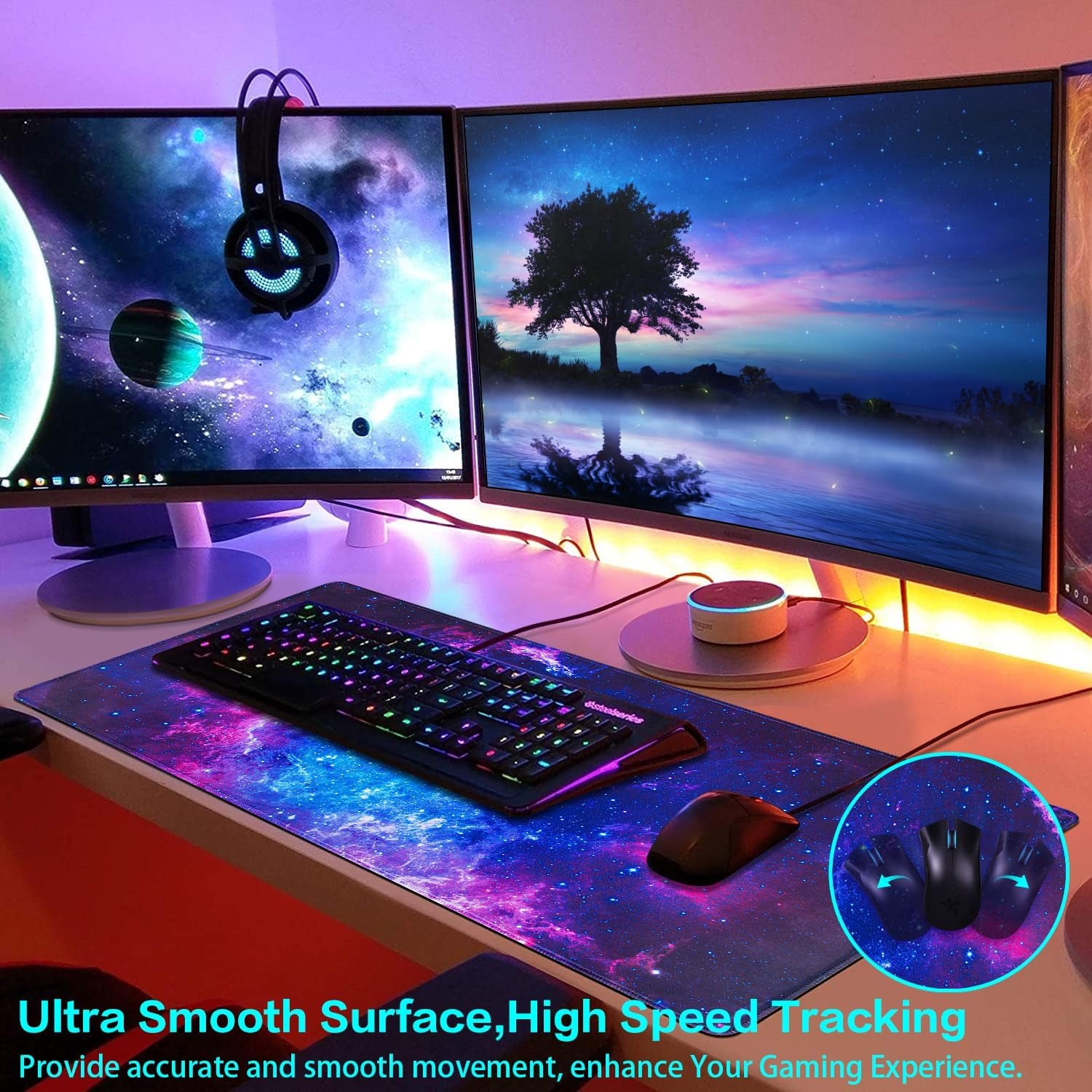 Gaming Mouse Pad, 31.5X15.7Inch Large Extended Mousepad Big Computer Desk Mat for Keyboard and Mouse Full Desk Mouse Mat with Non-Slip & Rubber Base