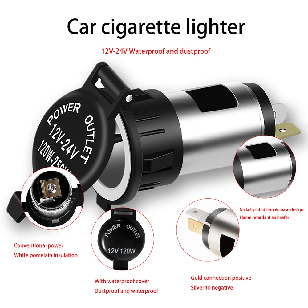 DC 12-24V Cigar Lighter Socket Car Cigarette Lighter Female Socket Power Plug Auto Motorcycle Car Marine Atv Rv Accessories