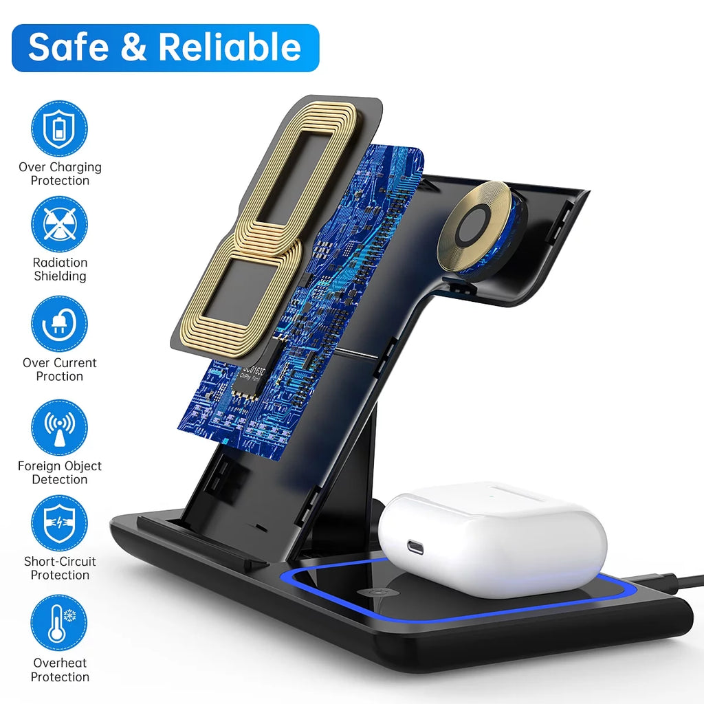 Wireless Charger, 18W Fast Iphone Charging Station Compatible for Iphone 17/16/15/14/13/12/11/Pro Max/Plus, 3 in 1 Wireless Charger Stand for Iwatch SE 11/10/9/8/7/6/5/4, Airpods Pro 2/3/4