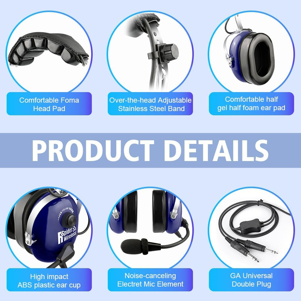 Pilot Aviation Headset for General Aircraft (Blue)