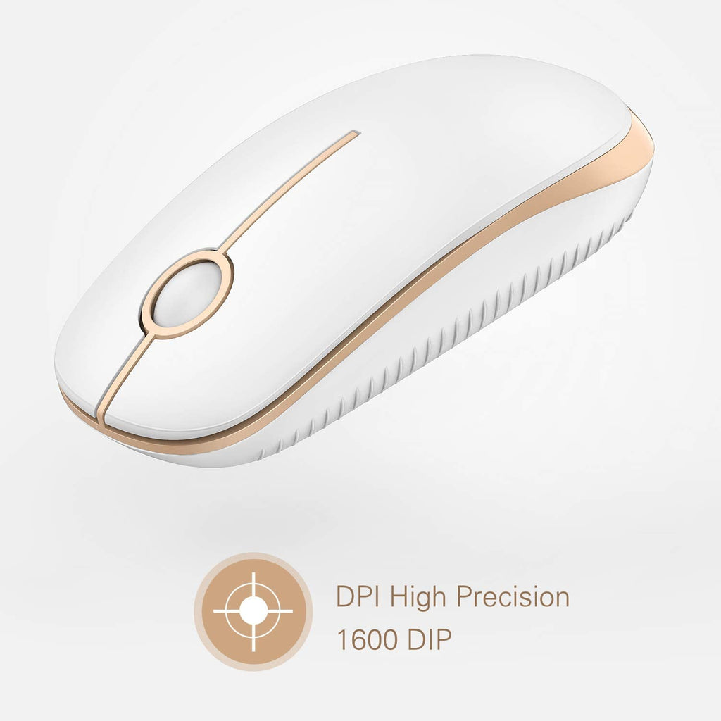 Wireless Mouse, 2.4G Slim Portable Computer Laptop Mouse with Nano Receiver Quiet Silent Optical Mice for Notebook, PC, Laptop, Computer-White and Gold