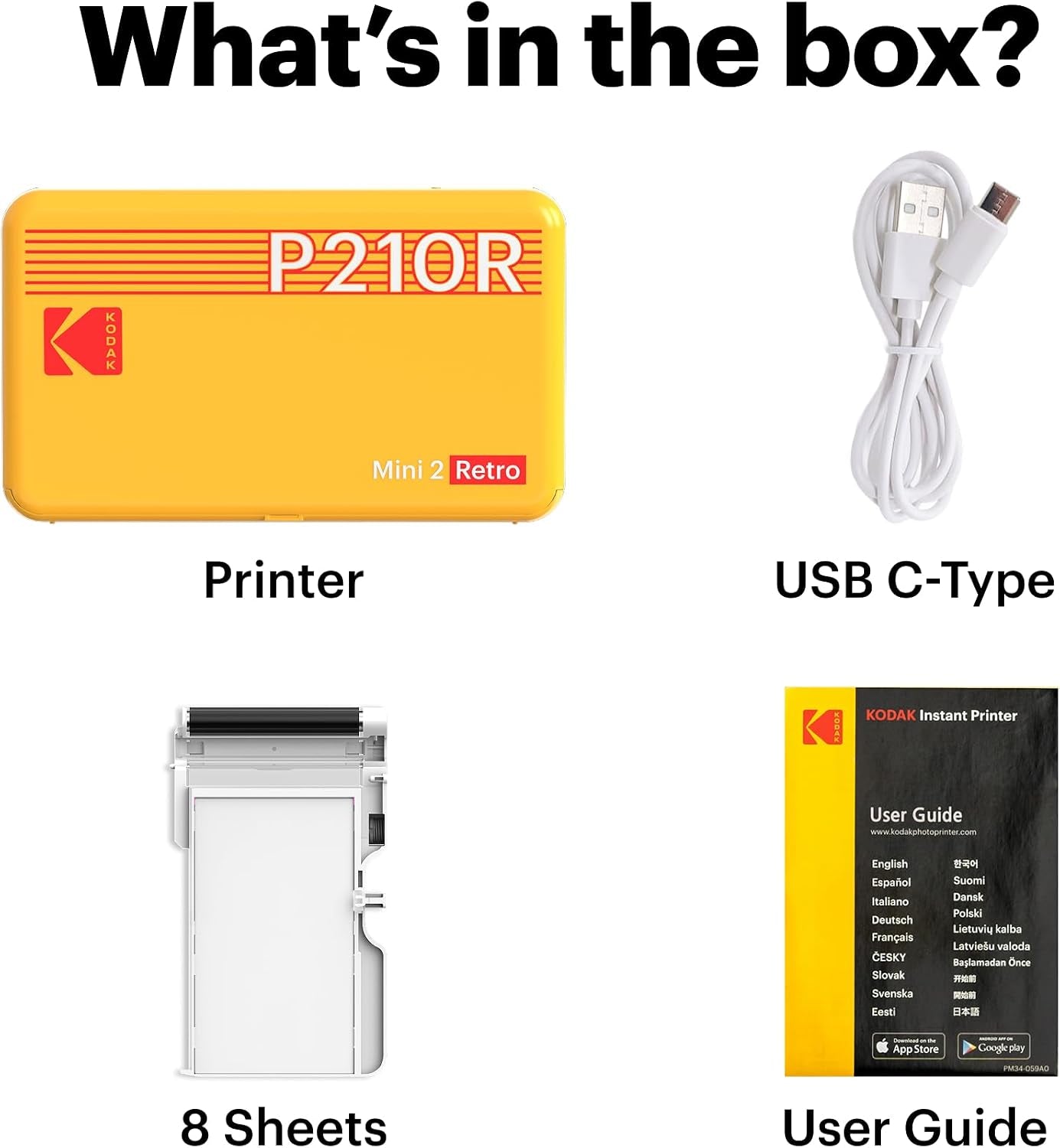 KODAK Mini 2 Retro 2X3 Portable Photo Printer, 8 Sheets, Bluetooth Smartphone Printer for Iphone & Android, Instant Color Prints, 4PASS Dye Sublimation, White