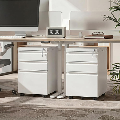 3-Drawer Mobile File Cabinet (Under Office Desk), Assembled except Casters, Fits Letter/Standard Sizes, White