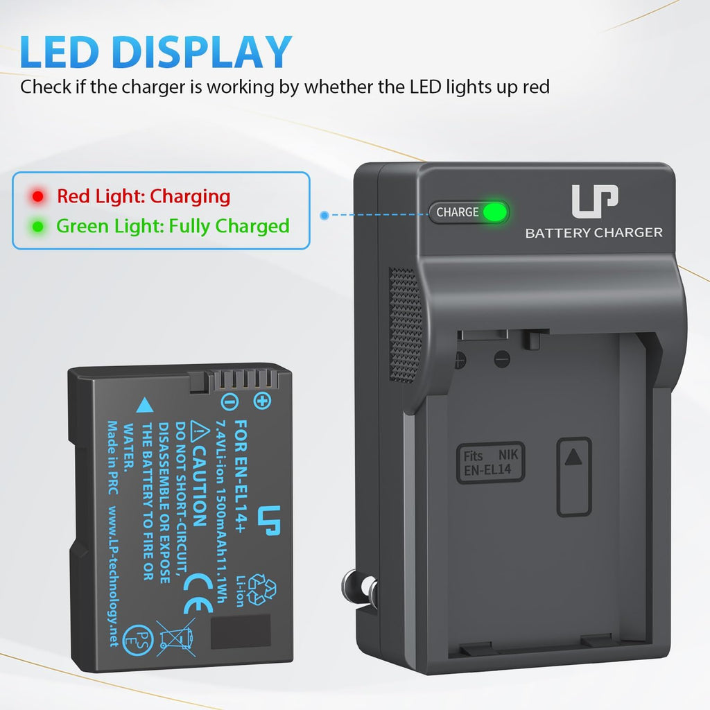EN-EL14 EN El14A Battery Charger Pack,  Charger Compatible with Nikon D3500, D5600, D3300, D5100, D5500, D3100, D3200, D5200, D5300, D3400, DF, Cooix P7000, P7100, P7700, P7800 Cameras & More