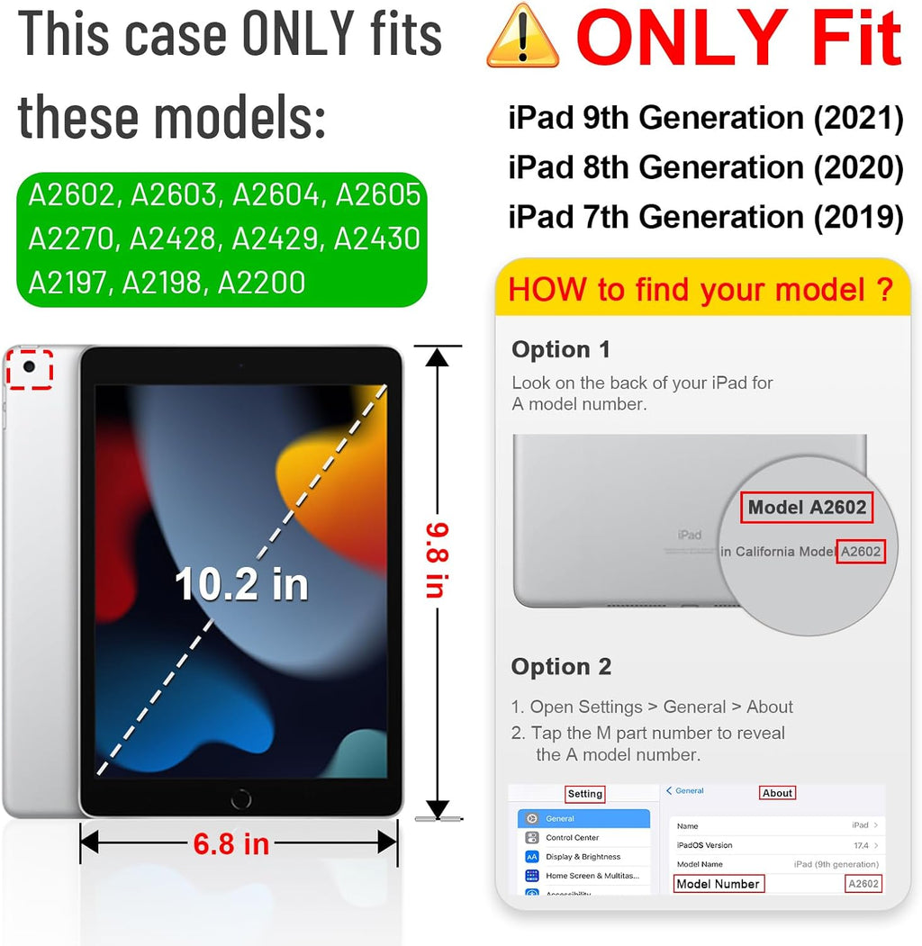 Slimshell Case for Ipad 9Th / 8Th / 7Th Generation (2021/2020/2019 Model) 10.2 Inch - [Built-In Pencil Holder] Soft TPU Protective Stand Back Cover, Auto Wake/Sleep, Composition Book Black
