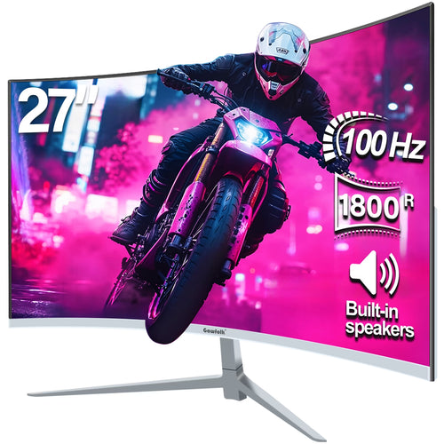 27 Inch Curved Monitor 100Hz, PC White Computer Gaming Monitor FHD 1080P, 1800R, Frameless, Built-In Speakers