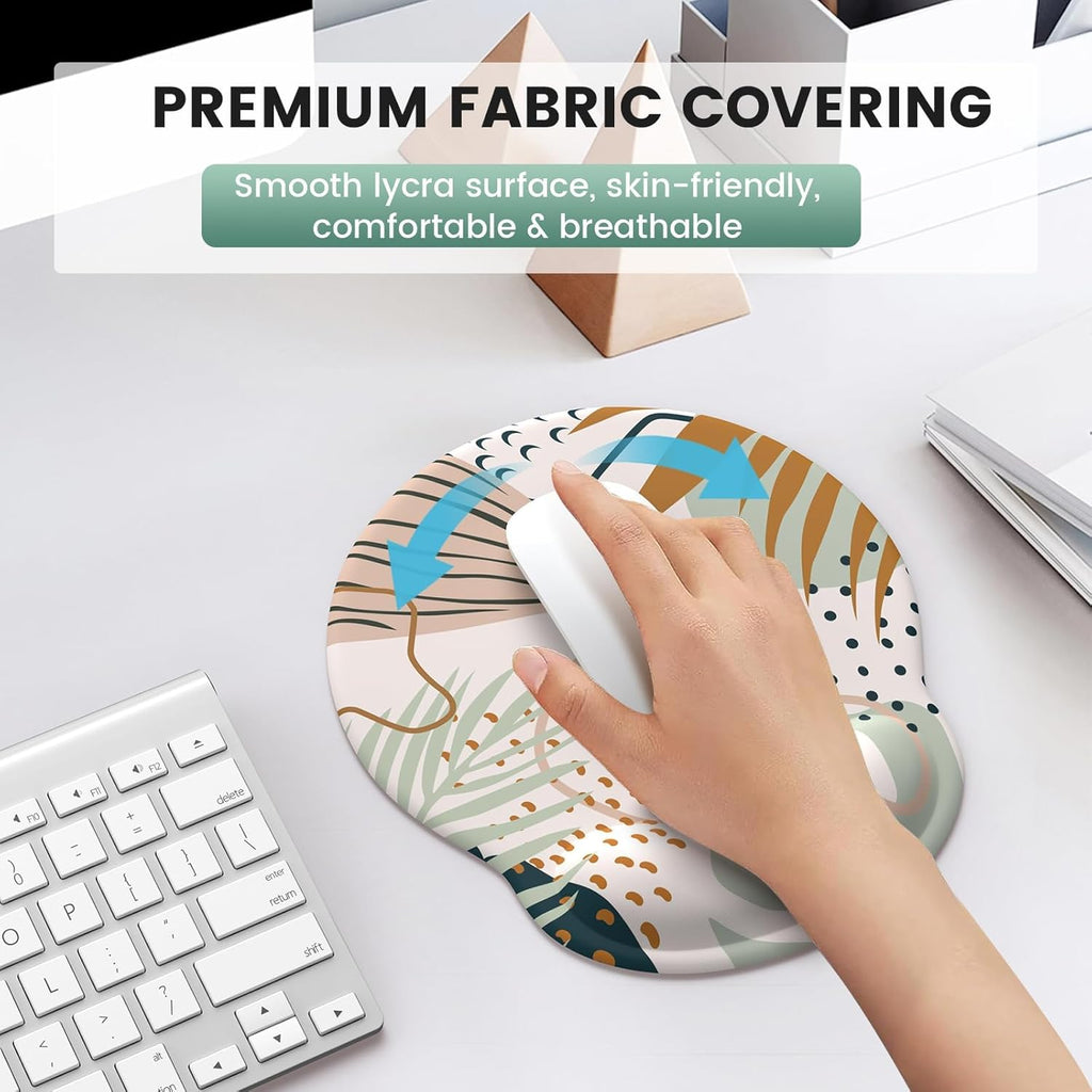 Mouse Pad Wrist Support Keyboard Wrist Rest Set, Ergonomic Mouse Pad with Non-Slip Base for Computer Laptop Home Office + Coasters, Easy Typing & Pain Relief Mouse Mat, Tropical Plants