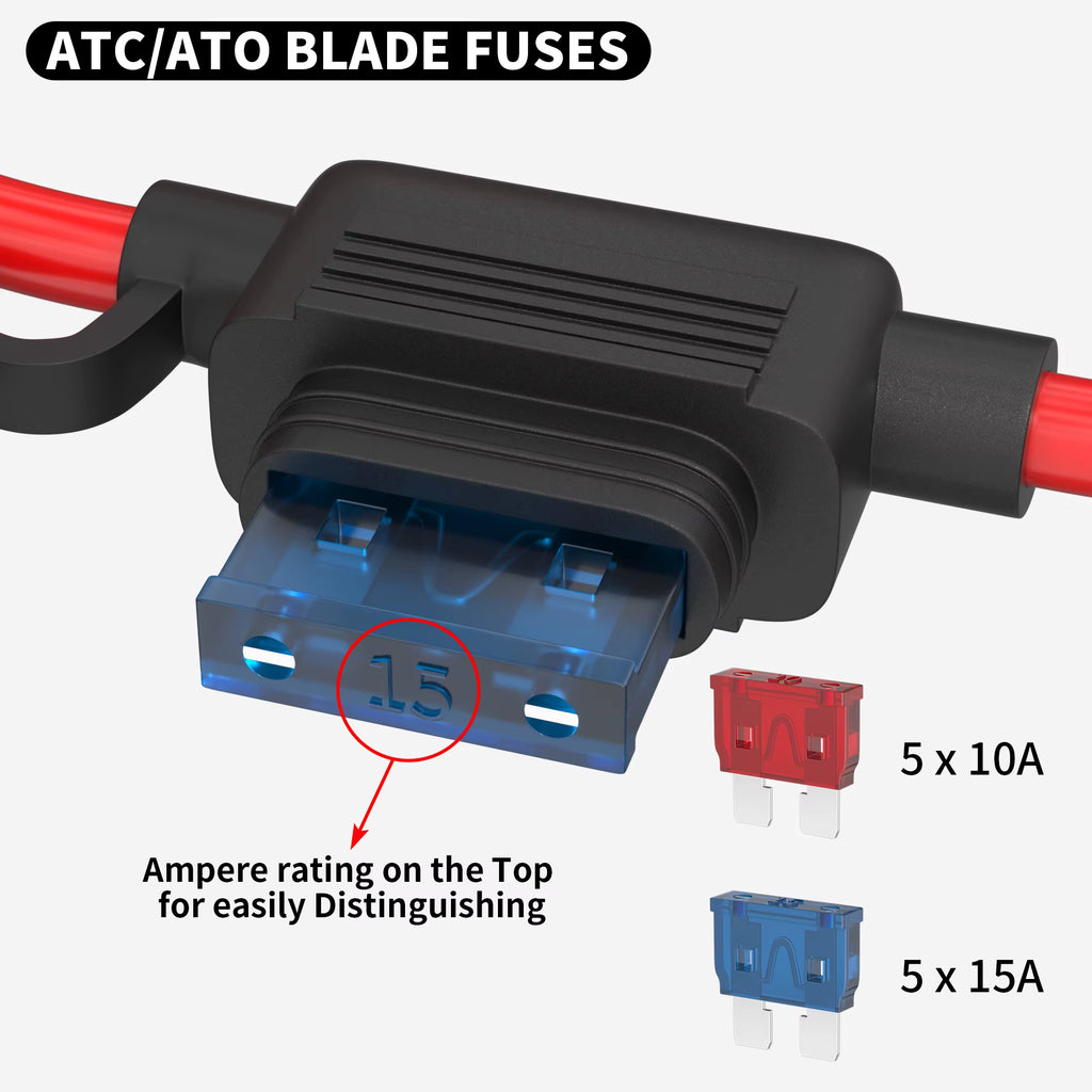 5PCS 18 Gauge Fuse Holder 12V for ATC/ATO Blade Fuse Inline Fuse Holder 12V with 18 AWG Wires with 10A 15A Fuse Car