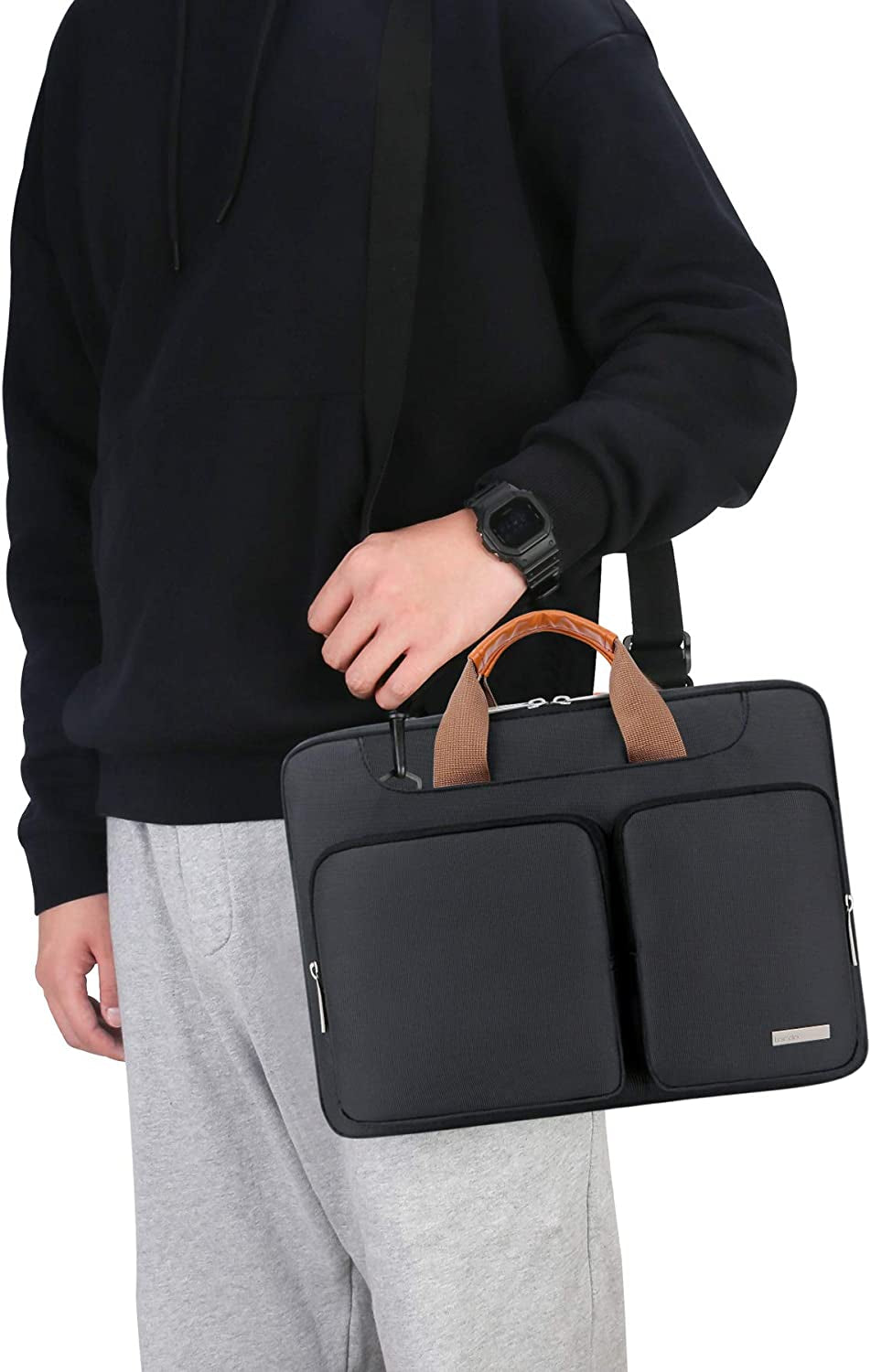 360° Protective Laptop Shoulder Bag, 15-15.6 Inch Laptop Sleeve Case for Acer HP Lenovo Dell ASUS Laptop, Acer Aspire, HP Pavilion, Dell Inspiron, Lenovo Ideapad,Asus Zenbook Computer Bag, Black