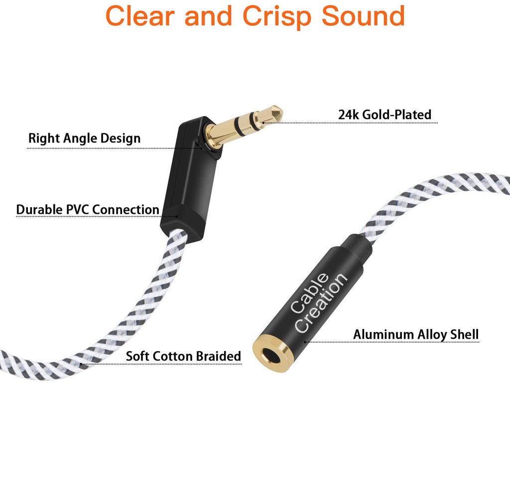 Headphone Extension Cable 15Ft/4.5M, 3.5 Mm Audio Extension Cable-Aux Cord Extender 90-Degree Right Angle Male to Female Stereo Audio Cable Nylon Braided for Smartphones, Media Player