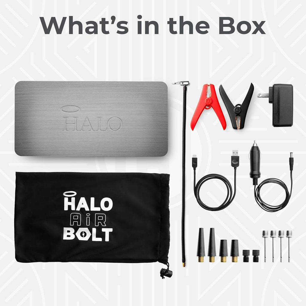 Bolt Air 58830 Portable Car Battery Jump Starter | 100 PSI Air Compressor, 58.8Wh USB Power Bank, Emergency Floodlight & Charger, Jumps Cars Suvs & Trucks, Inflates Tires, TSA Approved — Gray