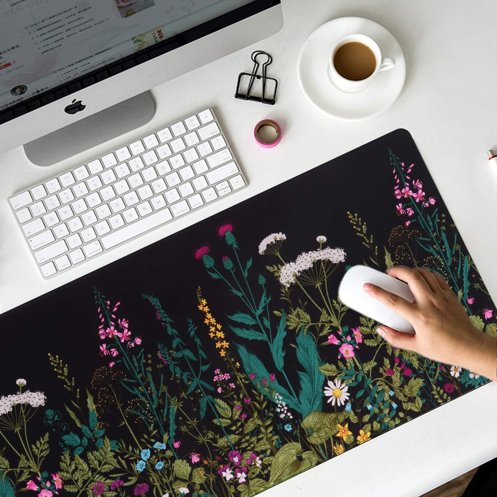 Desk Mat, Big Desk Pad, XXL Extended Gaming Mouse Pad, Large Mouse Pad for Desk Protector, Rubber Base Mousepad with Stitched Edges, Keyboard Mouse Mat for Work, Game, Office, Home - Weeds