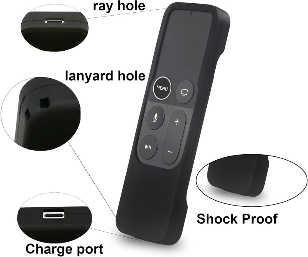 Silicone Case Compatible with Apple TV 4K/HD Siri Remote (1St Gen) - Anti-Slip Shock Proof Soft Remote Cover Case Compatible with Apple TV 4K 5Th 4Th Gen Siri Remote Controller - Black