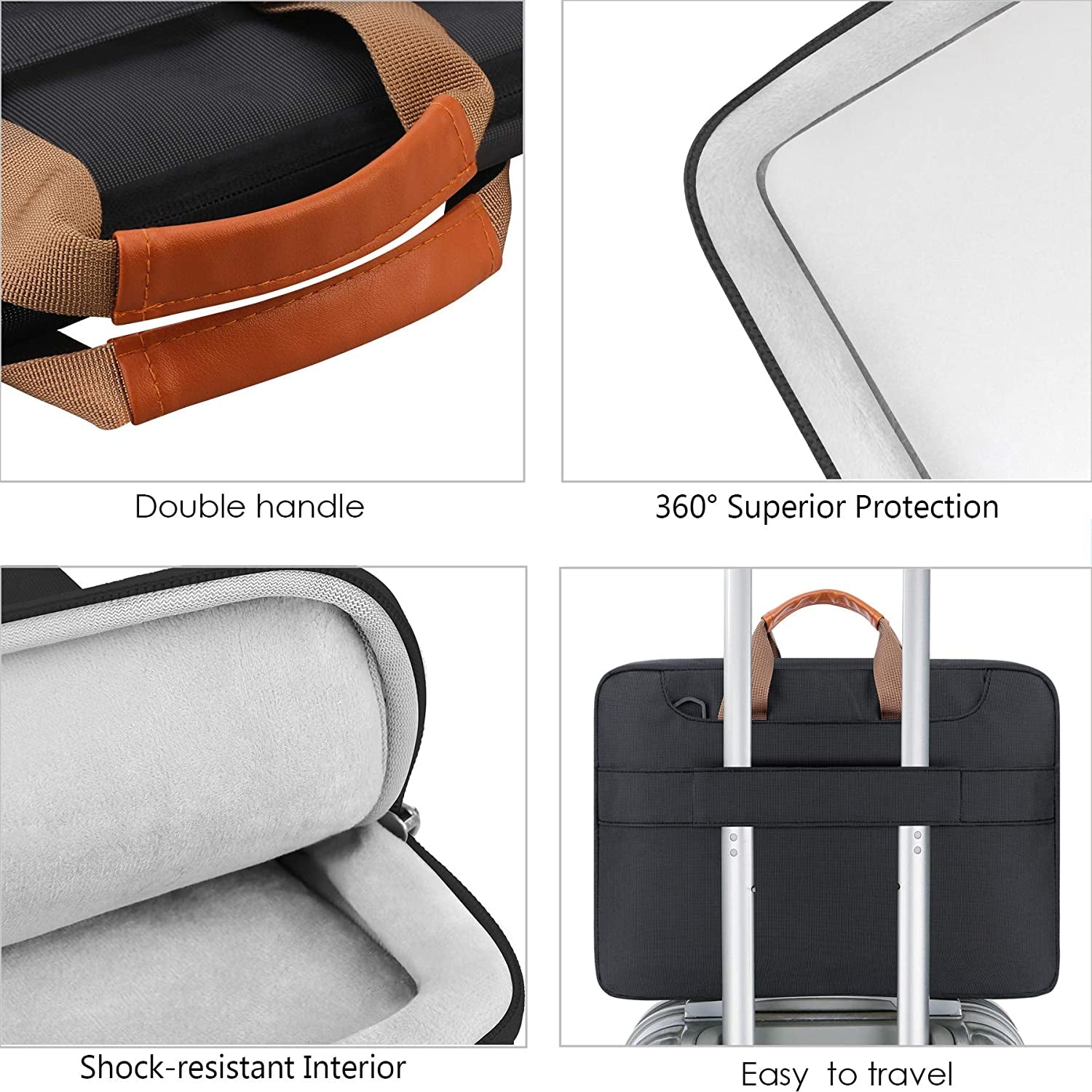 360° Protective Laptop Shoulder Bag, 15-15.6 Inch Laptop Sleeve Case for Acer HP Lenovo Dell ASUS Laptop, Acer Aspire, HP Pavilion, Dell Inspiron, Lenovo Ideapad,Asus Zenbook Computer Bag, Black