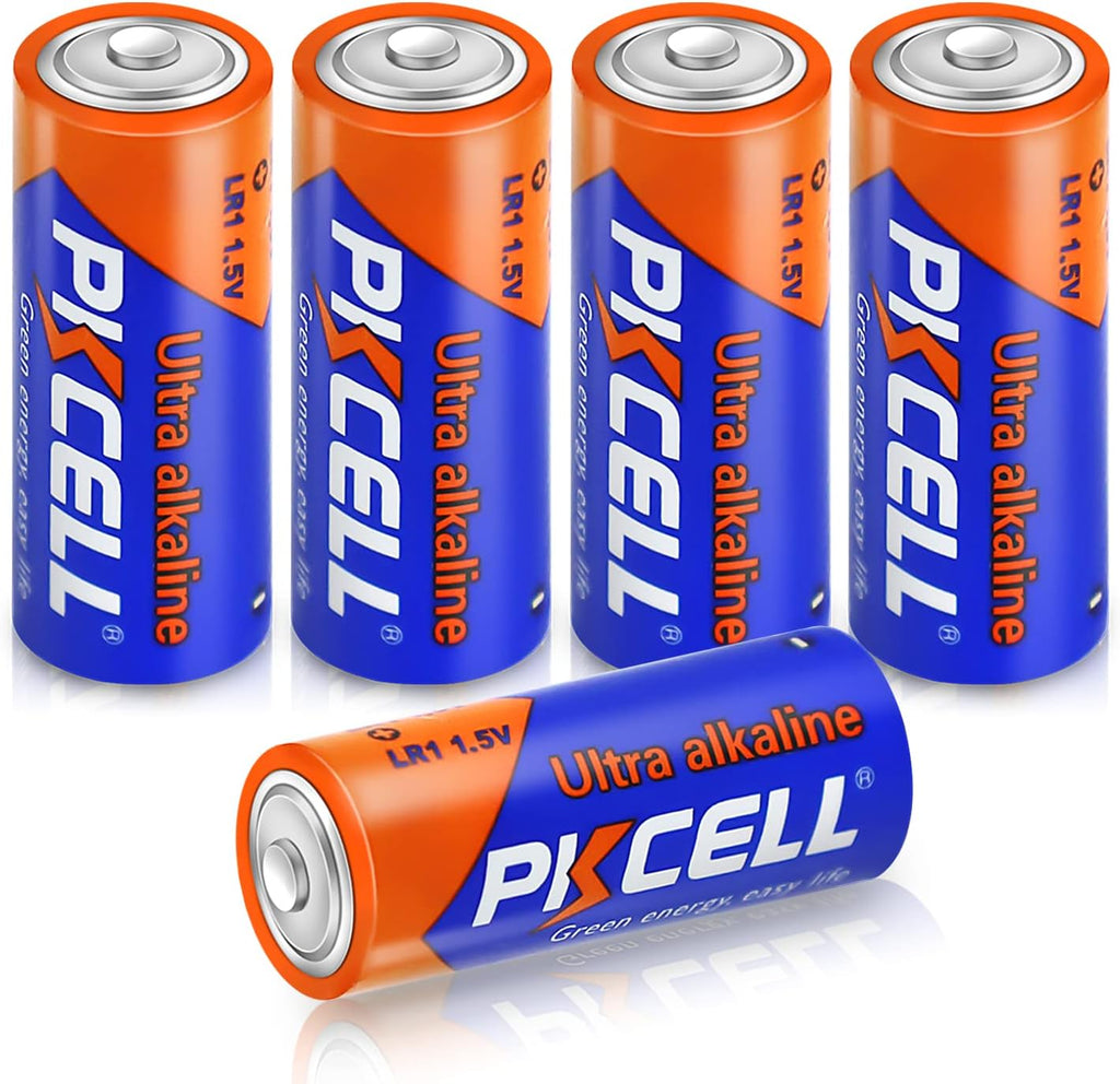 N Size 1.5V Alkaline Batteries, 5 Pack Ultra Long-Lasting MN9100/E90/LR1 Medical Battery for Medical Devices, GPS Trackers, Flashlights, Key Fobs, 10-Year Shelf Life