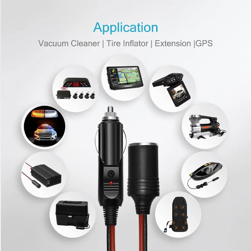 12V 10A Car Cigarette Lighter Socket Extension Cord Cable 2M/5M Male Plug to Female Socket Extension Cable Car Interior
