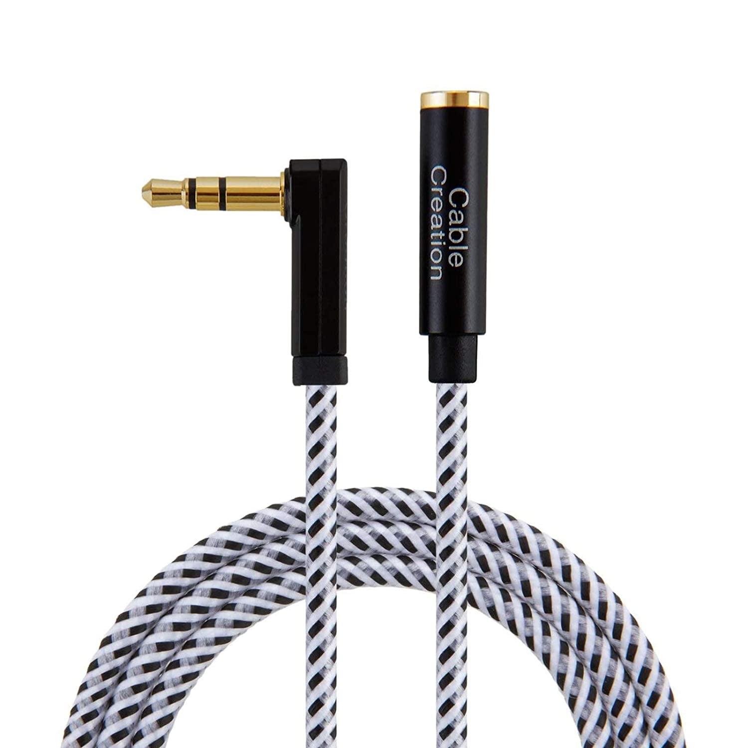 Headphone Extension Cable 15Ft/4.5M, 3.5 Mm Audio Extension Cable-Aux Cord Extender 90-Degree Right Angle Male to Female Stereo Audio Cable Nylon Braided for Smartphones, Media Player