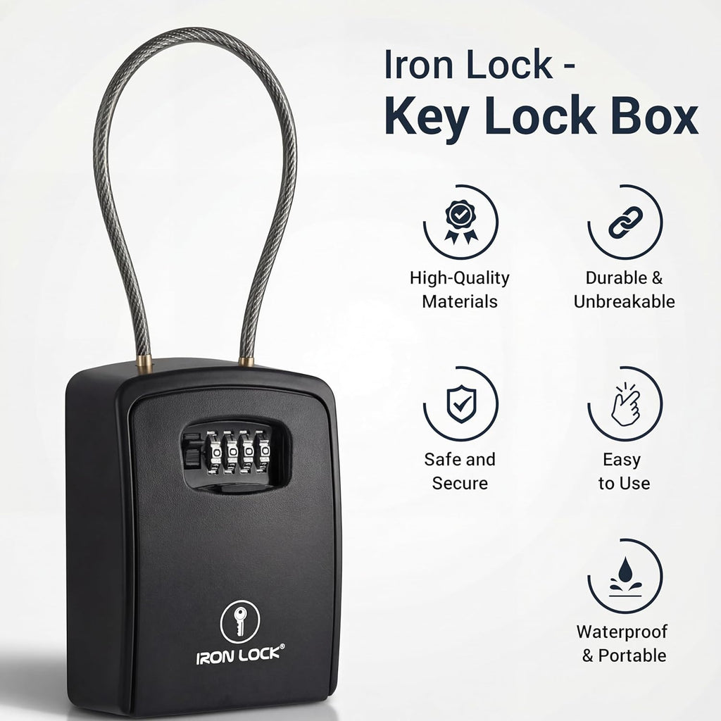 ® Portable Cable Shackle Key Lock Box with Code (XXL, Black) | Fits 20-30 Spares plus Car Fobs & Cards, Wraps onto Gates, Fences & Rails, Hooks & No-Drop Tray, Rust-Resistant