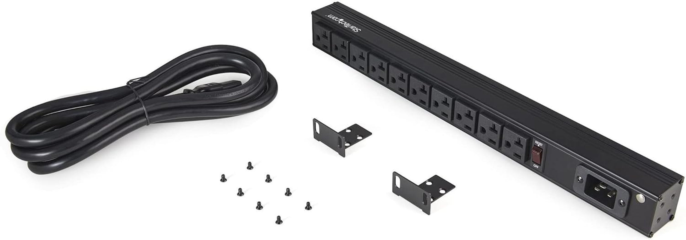 Startech.Com 10 Outlet Rack Mount Power Strip 125V/16 Amp - 1U Horizontal 19" Rackmount PDU - NEMA 5-20P Input - 10X NEMA 5-15/20R Outlets - Rack Mount PDU - UL Listed - 8Ft Power Cord (RKPW101920)