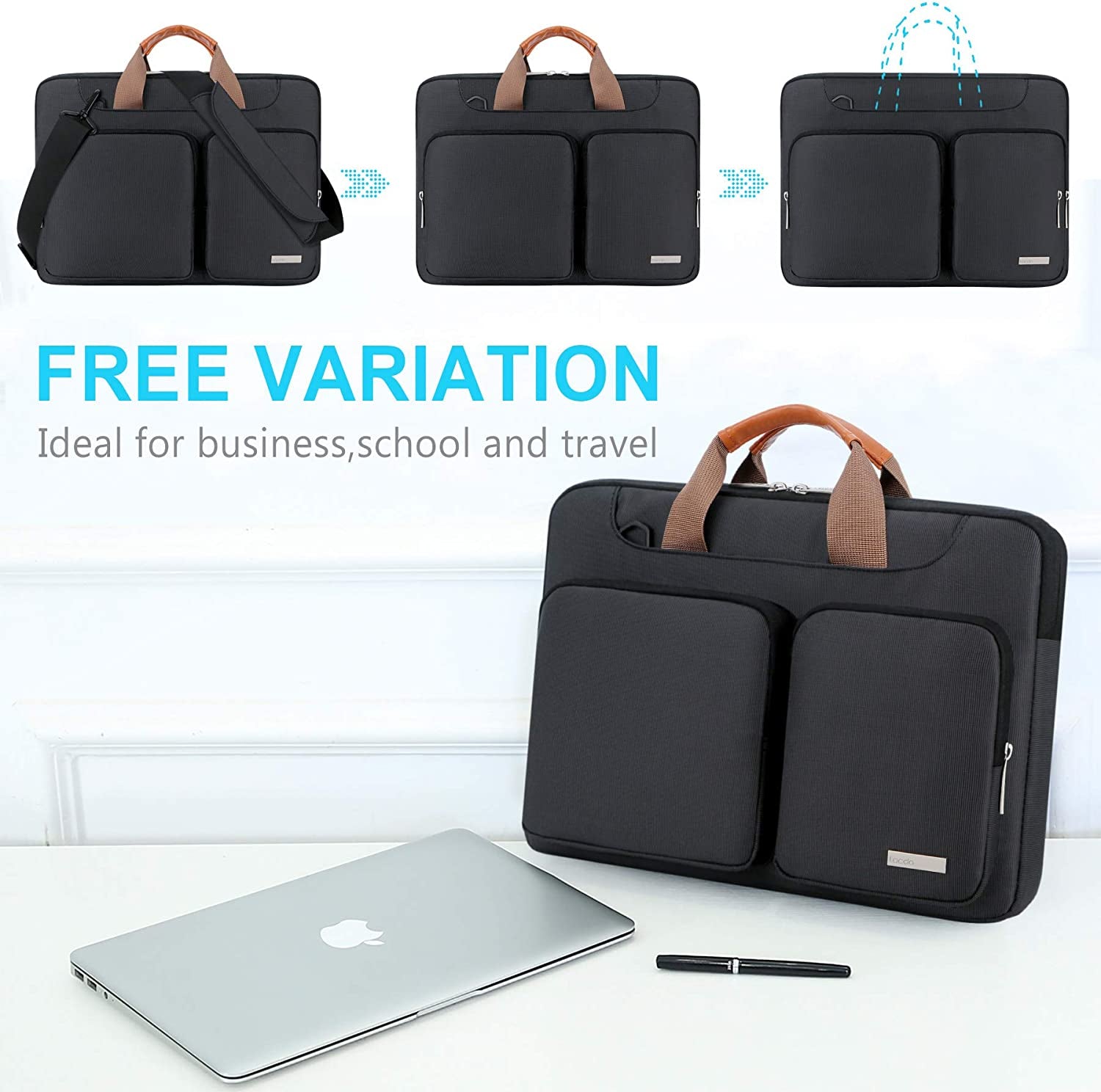 360° Protective Laptop Shoulder Bag, 15-15.6 Inch Laptop Sleeve Case for Acer HP Lenovo Dell ASUS Laptop, Acer Aspire, HP Pavilion, Dell Inspiron, Lenovo Ideapad,Asus Zenbook Computer Bag, Black