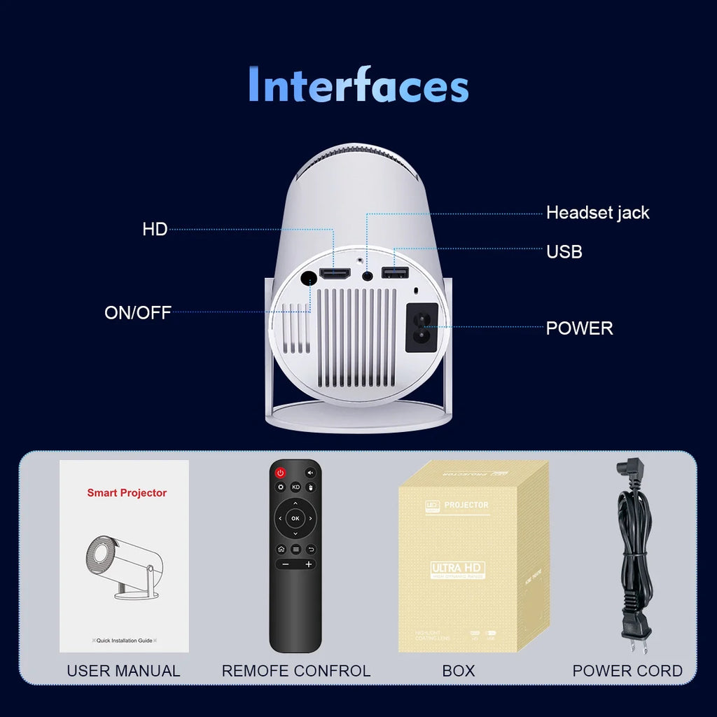 Mini HY300 Projector with Android 12 2GB RAM 16GB ROM WIFI 6, Max 4K, Bluetooth Video Projectors