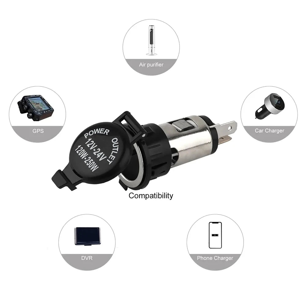 DC 12-24V Cigar Lighter Socket Car Cigarette Lighter Female Socket Power Plug Auto Motorcycle Car Marine Atv Rv Accessories