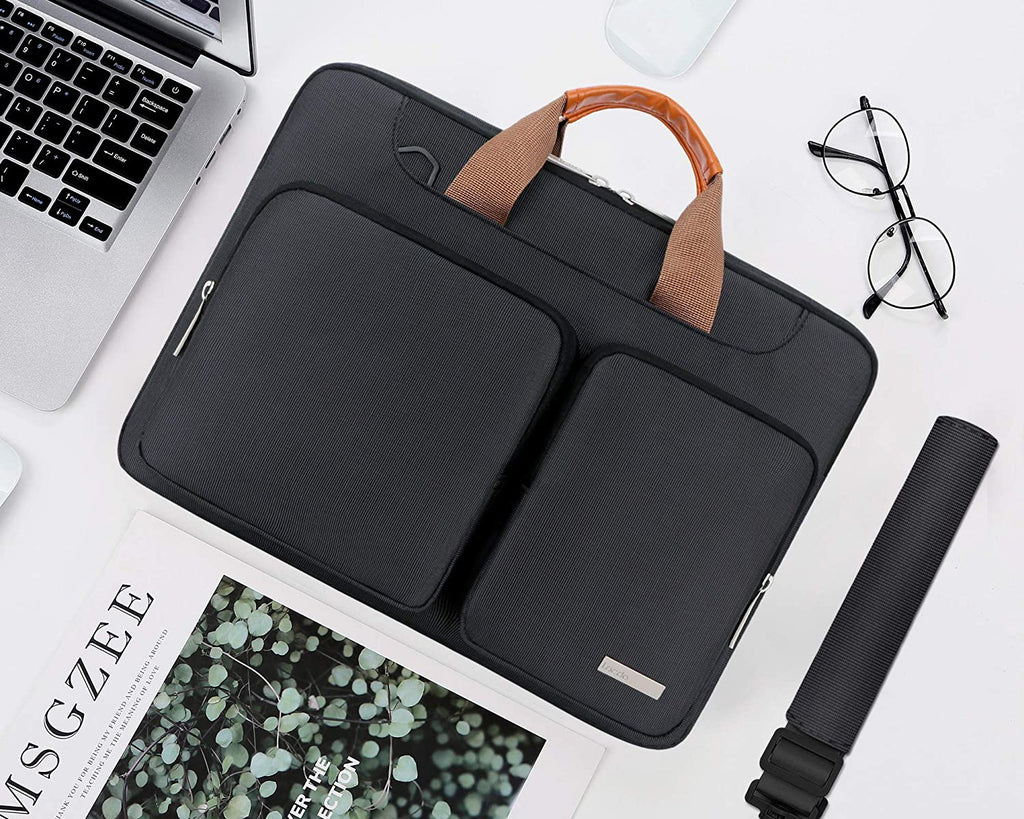 360° Protective Laptop Shoulder Bag, 15-15.6 Inch Laptop Sleeve Case for Acer HP Lenovo Dell ASUS Laptop, Acer Aspire, HP Pavilion, Dell Inspiron, Lenovo Ideapad,Asus Zenbook Computer Bag, Black