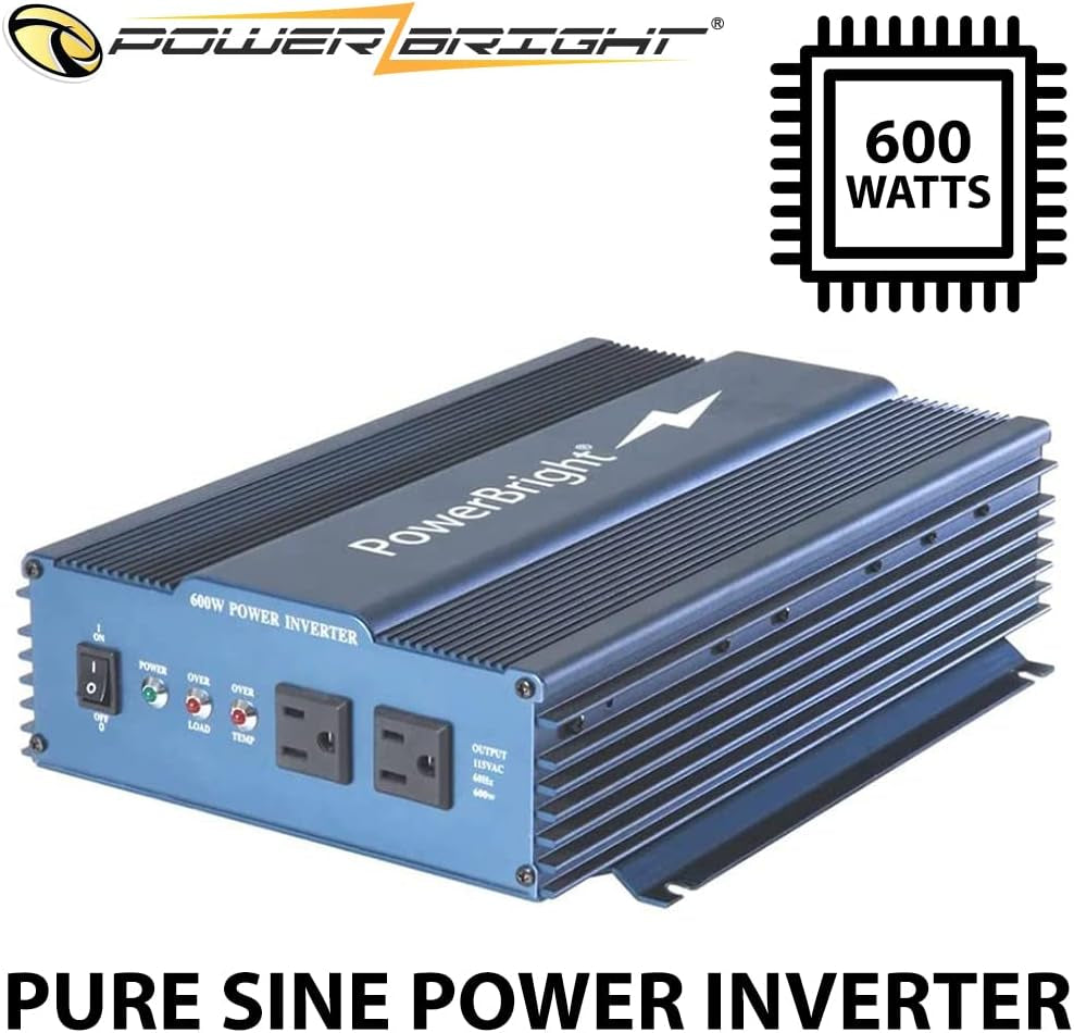600 Watt Pure Sine Wave Power Inverter, 12 V DC to 120 V AC Car Inverter W/ Dual 120 Volt AC Outlets & Overload Indicator. Perfect for Camping, Emergency, Hurricane & Storm Outage
