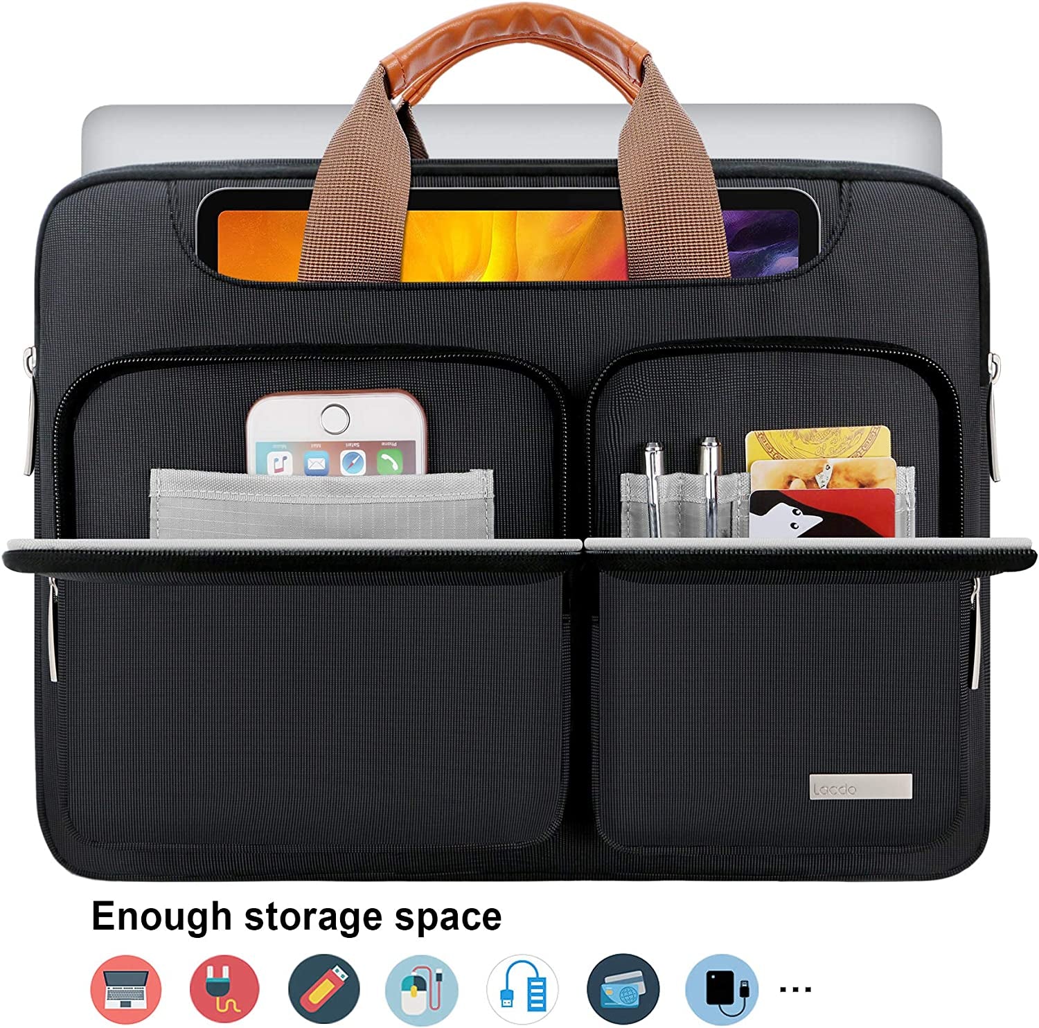 360° Protective Laptop Shoulder Bag, 15-15.6 Inch Laptop Sleeve Case for Acer HP Lenovo Dell ASUS Laptop, Acer Aspire, HP Pavilion, Dell Inspiron, Lenovo Ideapad,Asus Zenbook Computer Bag, Black