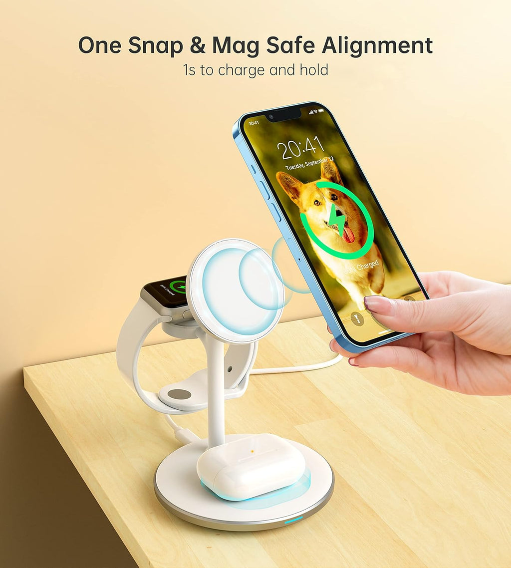 3 in 1 Wireless Charging Station for Apple Devices, Fast Wireless Mag-Safe Charger Stand with 20W Adapter for Iphone 17 16 15 14 13 12 Pro Max/Air/Plus/Pro,Iwatch,Airpods-Gift for Wife&Husband